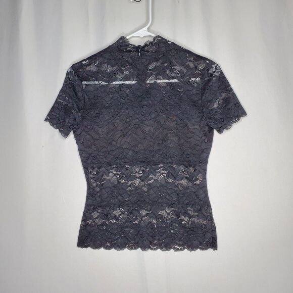 Guess Sheer Lace Top Women XS Black Mock Zip Vtg Y2K Romantic Going-Out Coquette - Picture 2 of 7